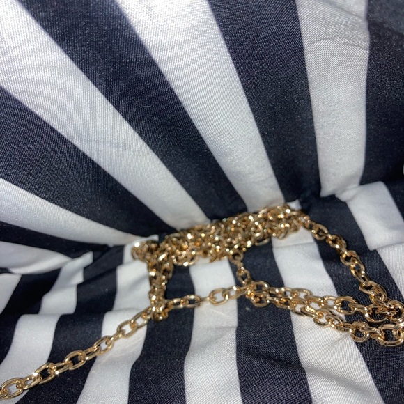 Mustard Yellow Purse with Gold Chain black and white striped interior - Picture 3 of 6